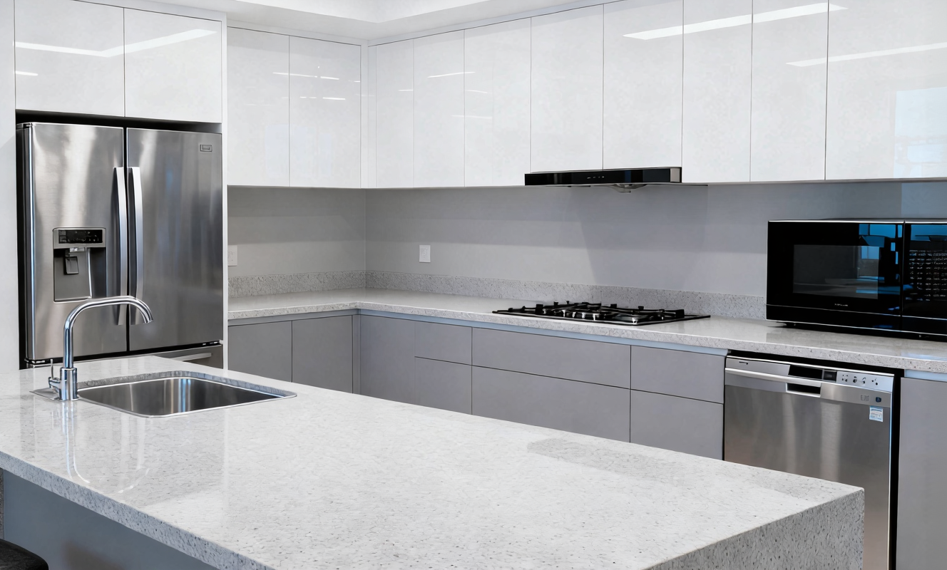 Kitchen concept with coordinated cabinetry and warm natural textures