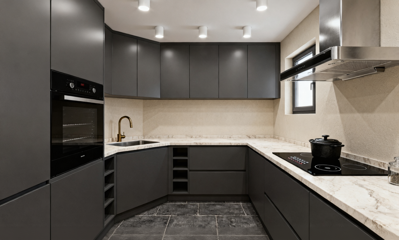 Kitchen inspiration highlighting contrasting cabinets and countertop materials